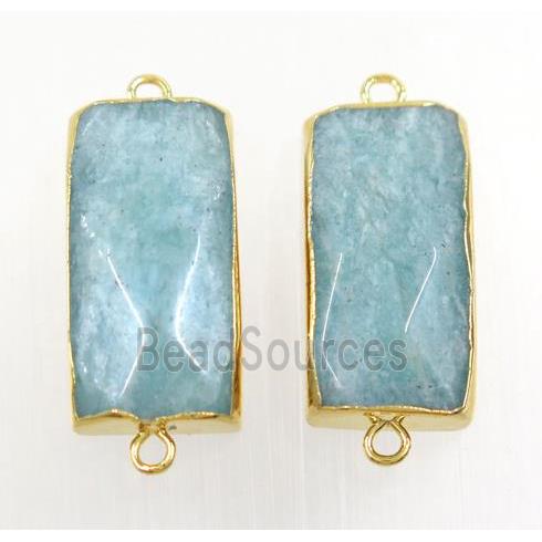 blue Amazonite connector, faceted rectangle, gold plated