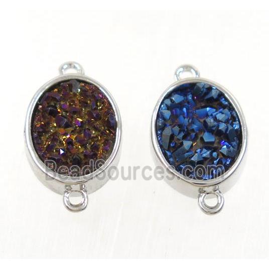 Druzy Quartz oval connector, mix color