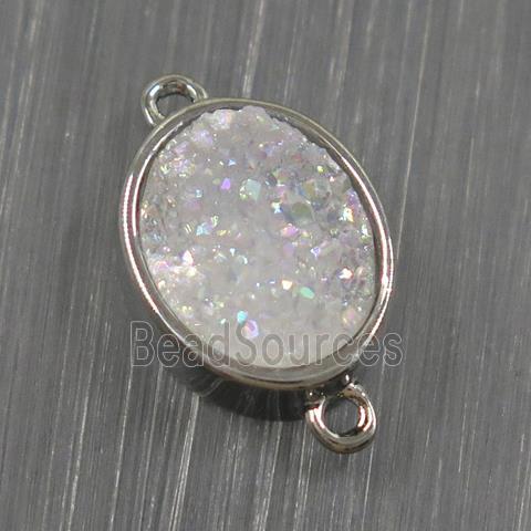 white AB-color Druzy Quartz oval connector