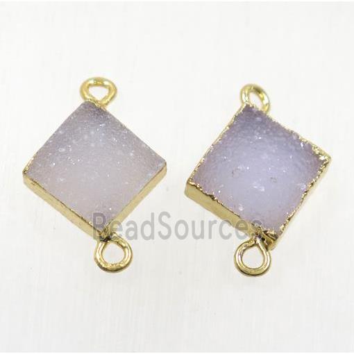 druzy agate connector, natural color, square, gold plated