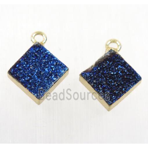 blue Druzy Agate pendant, square, gold plated