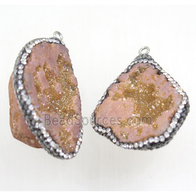 champagne Druzy Agate pendant pave rhinestone, freeform