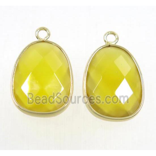 yellow crystal glass pendant, faceted teardrop