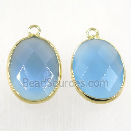 blue crystal glass pendant, faceted oval