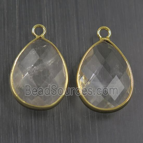 clear crystal glass pendant, faceted teardrop