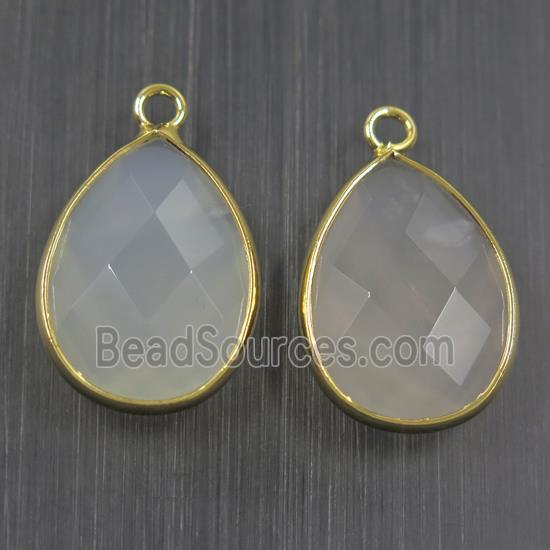 milkwhite crystal glass pendant, faceted teardrop