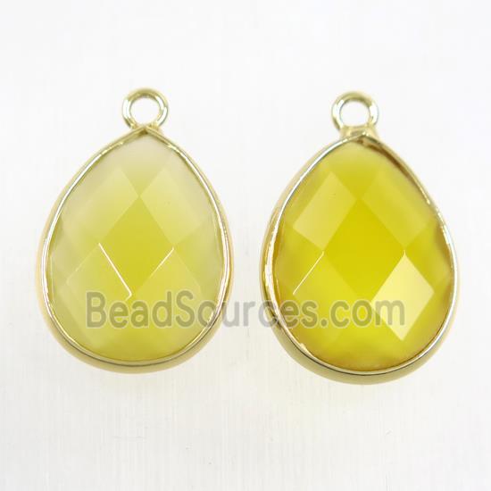 yellow crystal glass pendant, faceted teardrop