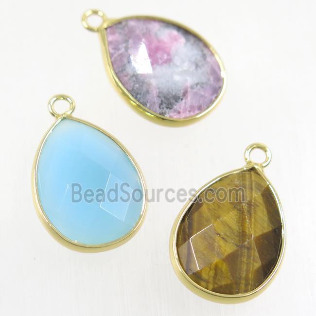 mix gemstone pendant, faceted teardrop