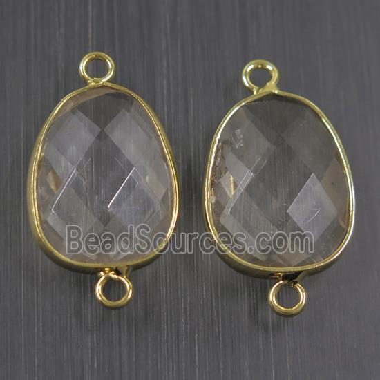 clear crystal glass connector, faceted teardrop