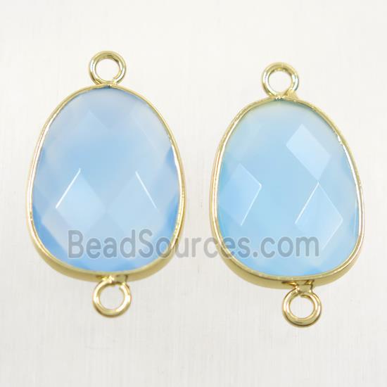 blue crystal glass connector, faceted teardrop