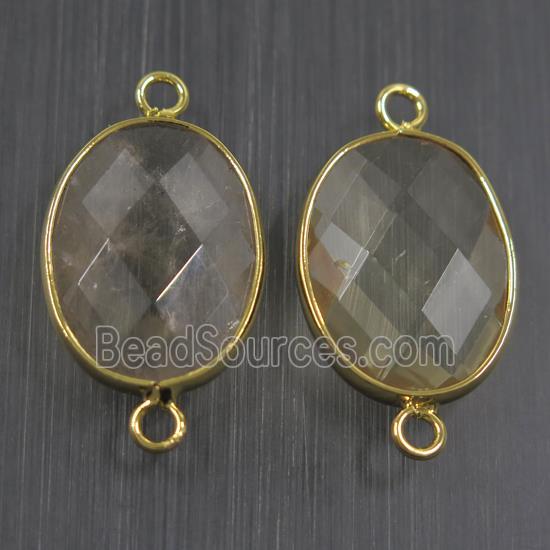 clear crystal glass connector, faceted oval