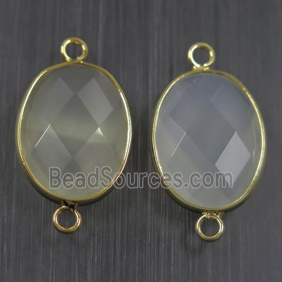 milkwhite crystal glass connector, faceted oval