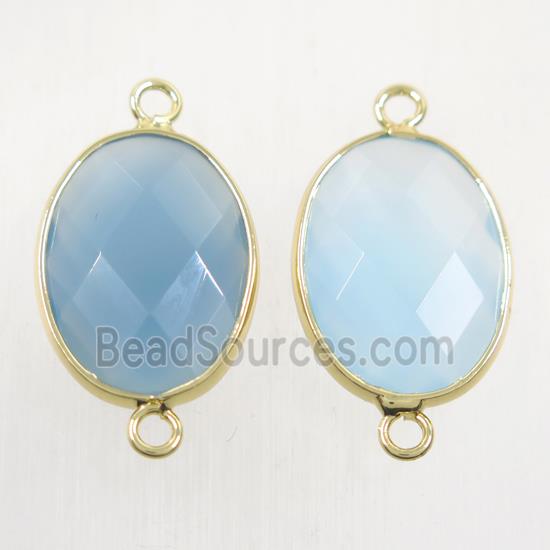 blue crystal glass connector, faceted oval