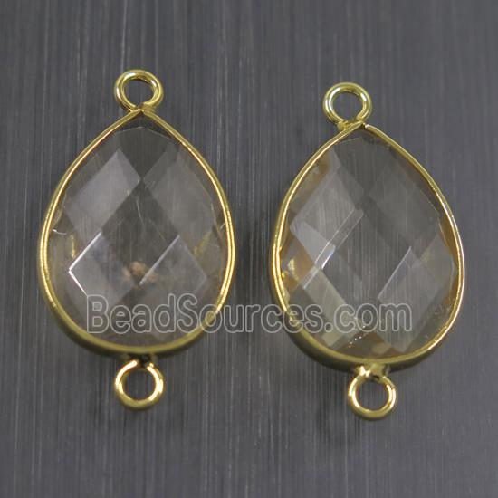 clear crystal glass connector, faceted teardrop