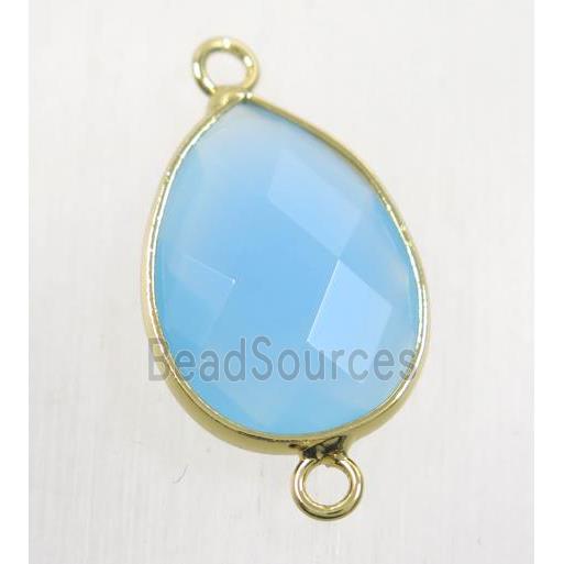 blue crystal glass connector, faceted teardrop