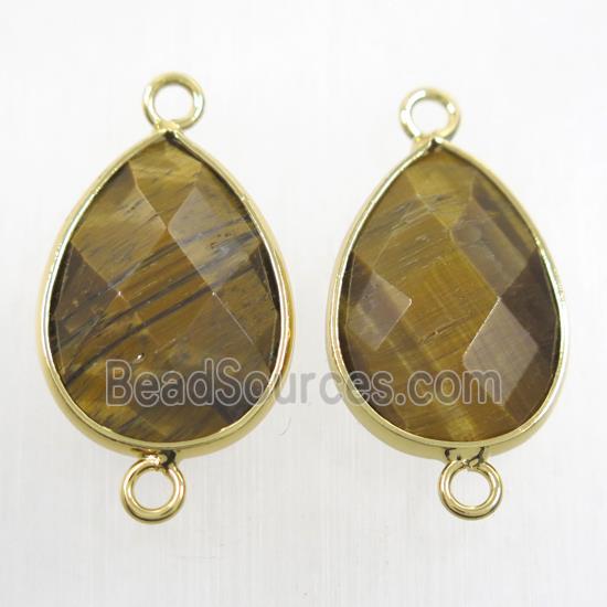 yellow Tiger eye stone connector, faceted teardrop