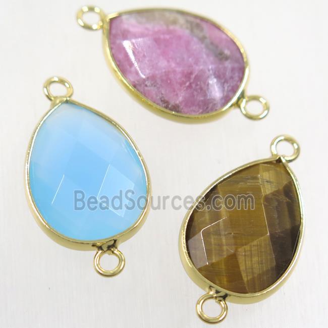 mix gemstone connector, faceted teardrop, gold plated