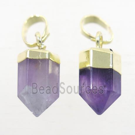 purple Amethyst bullet pendants, gold plated