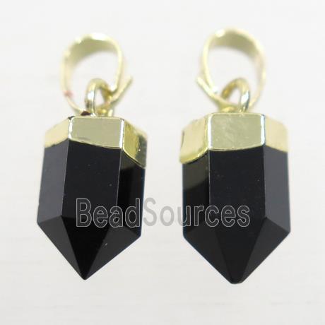 black Onyx Agate bullet pendants, gold plated