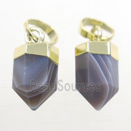 gray Botswana Agate bullet pendants, gold plated