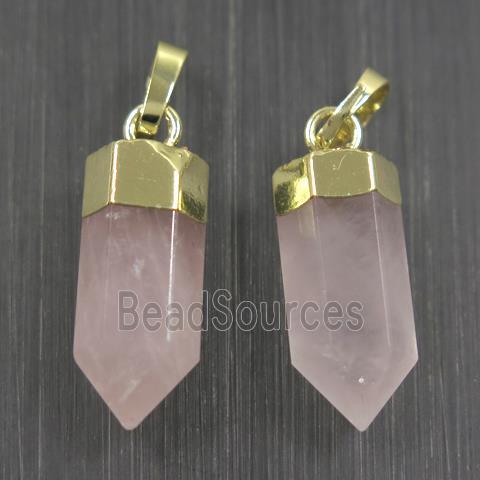 Rose Quartz bullet pendants, pink, gold plated