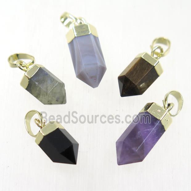 mixed gemstone bullet pendants, gold plated