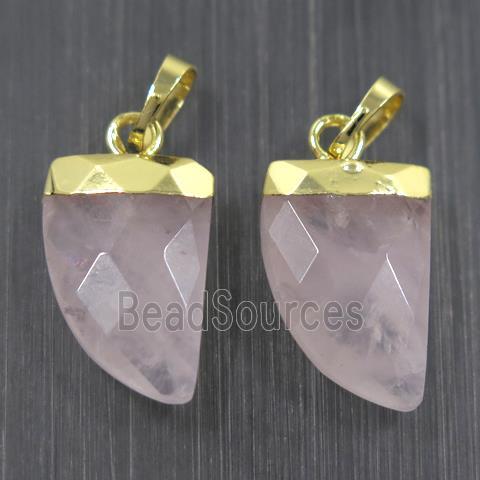 Rose Quartz horn pendants, gold plated