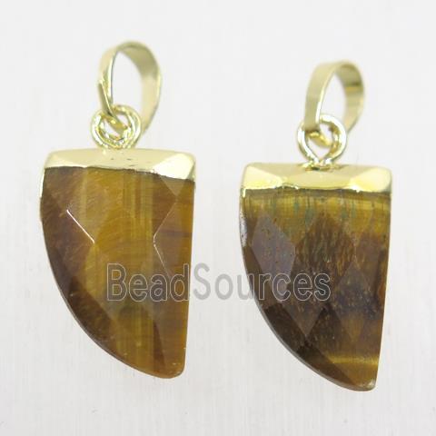 yellow Tiger eye stone horn pendants, gold plated