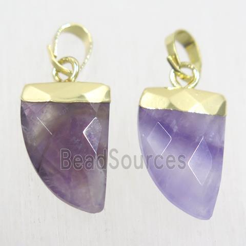 purple Amethyst horn pendants, gold plated