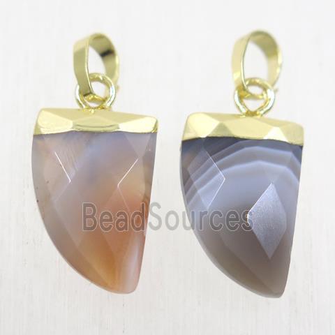 gray Botswana Agate horn pendants, gold plated