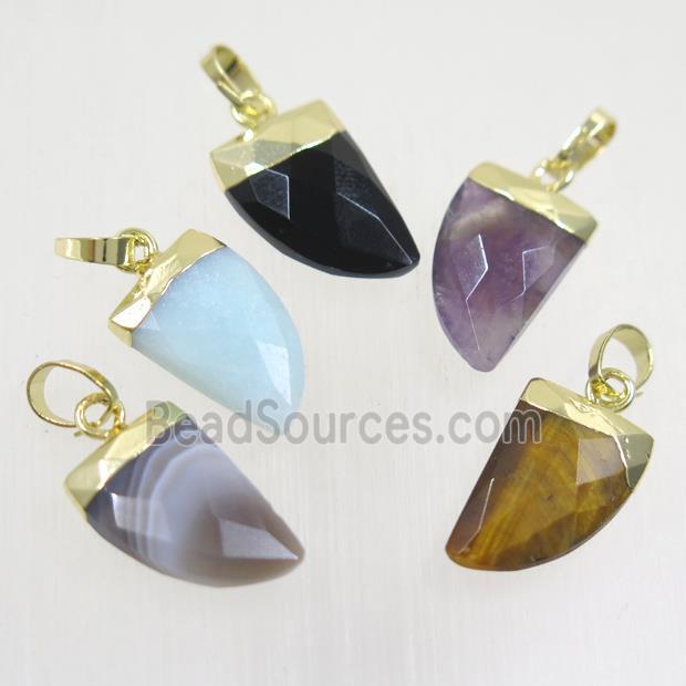 mixed gemstone horn pendants, gold plated