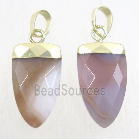 natural gray Agate pendants, faceted arrowhead, gold plated