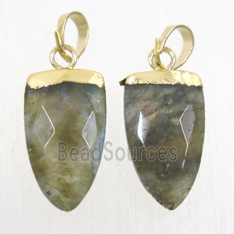 Labradorite pendants, faceted arrowhead, gold plated