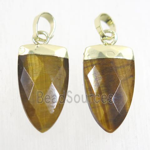 yellow Tiger eye stone pendants, faceted arrowhead, gold plated