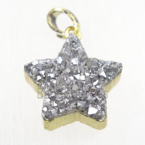 silver Druzy Quartz star pendant, gold plated