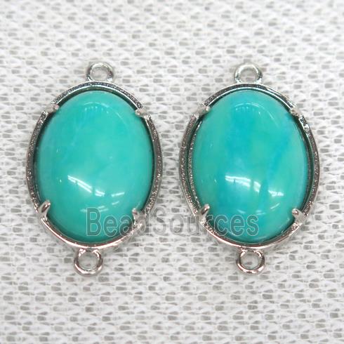 Amazonite connector, oval, green dye