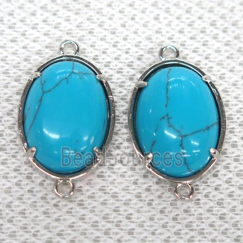 Turquoise connector, oval, blue treated