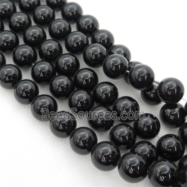 Natural Black Onyx Agate Beads Smooth Round