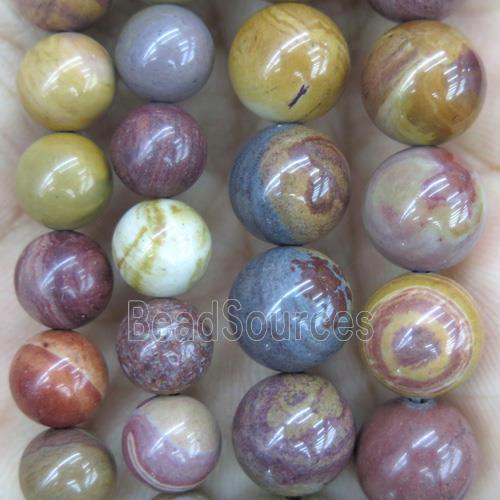 sunset Mookaite beads, round, multi-color