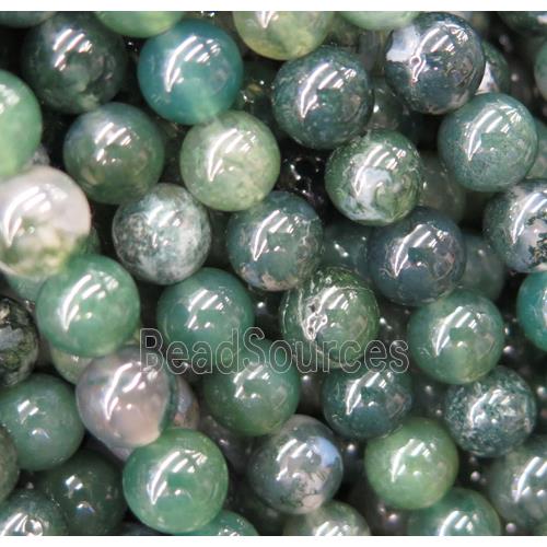 round Moss Agate Beads, green