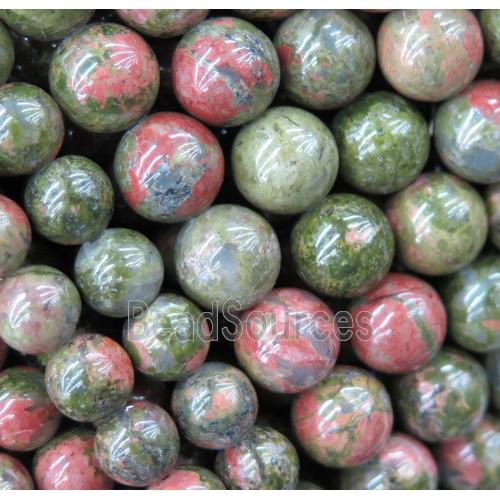 round Unakite beads, green