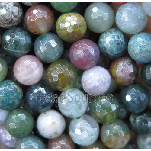 Indian Agate beads, faceted round, multi-color