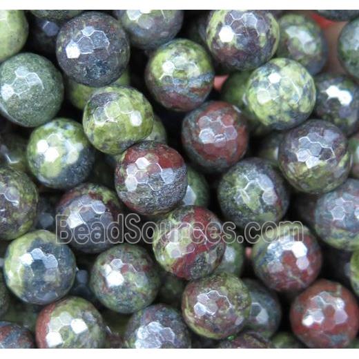 Dragon Blood Jasper beads, faceted round, green