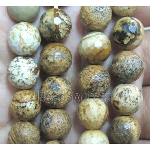 Picture Jasper Beads, yellow, faceted round