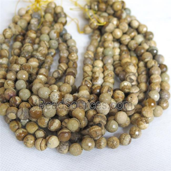 Picture Jasper Beads, yellow, faceted round