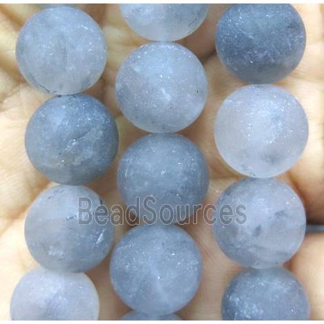 round matte Cloudy Quartz Beads, grey