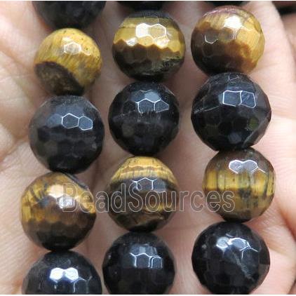 faceted round Tiger eye stone beads, yellow, black