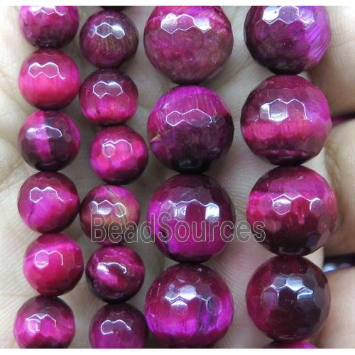 hotpink Tiger eye stone beads, faceted round