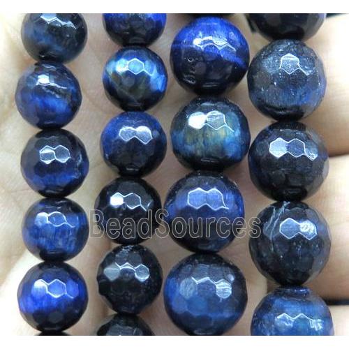 blue tiger eye stone beads, faceted round