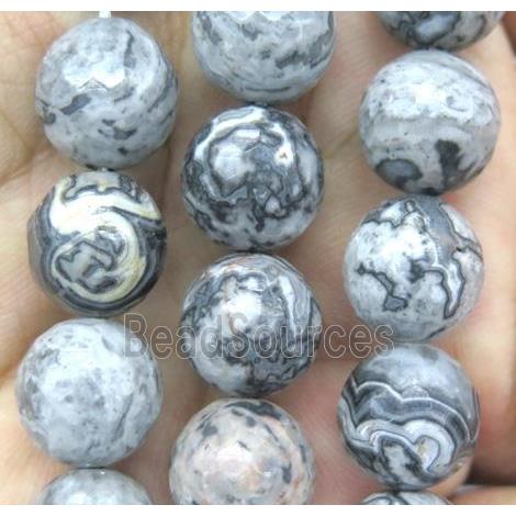 gray picture jasper beads, faceted round